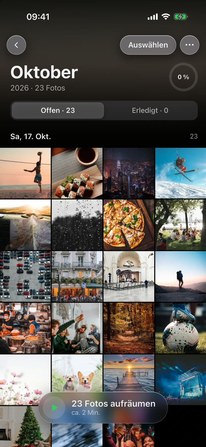 Kuralo month view for October and the prompt to keep all 23 photos